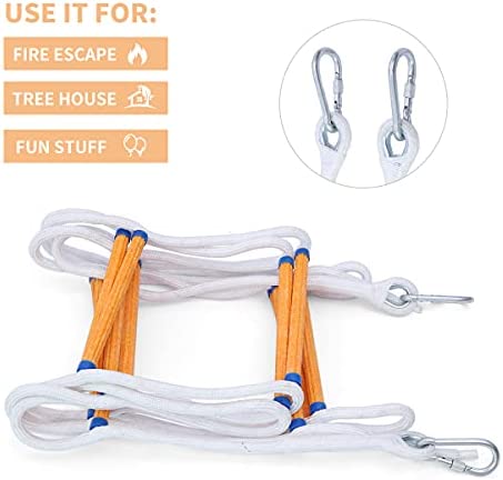 13ft Safety Balcony Fire Escape Ladder with Hooks Carabins | 2 Story for Adults and Kids |Reusable Multi-use for Treehouse|Weight Capacity up to 2000 lb - Image 6