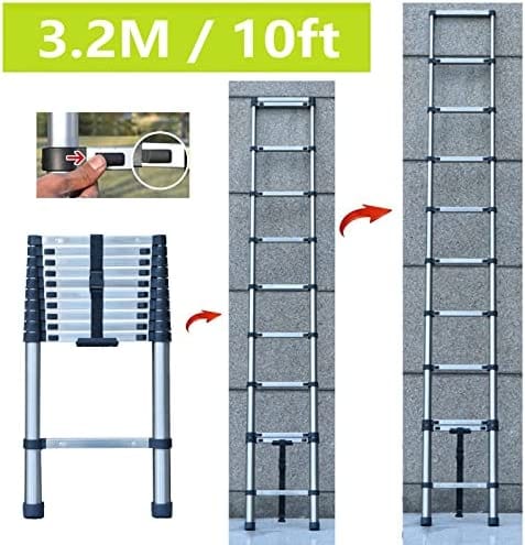 Telescoping Ladder, 10 FT Stainless Steel Extension Ladder for Home, Collapsible Ladders 330 Lb Max Capacity, Multi-Purpose Telescopic Ladder for Roof Ceiling, Household Daily, EN131 Certificated - Image 4