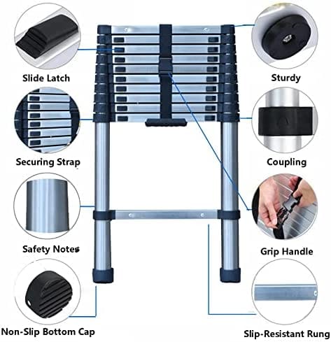 Telescoping Ladder, 10 FT Stainless Steel Extension Ladder for Home, Collapsible Ladders 330 Lb Max Capacity, Multi-Purpose Telescopic Ladder for Roof Ceiling, Household Daily, EN131 Certificated - Image 3
