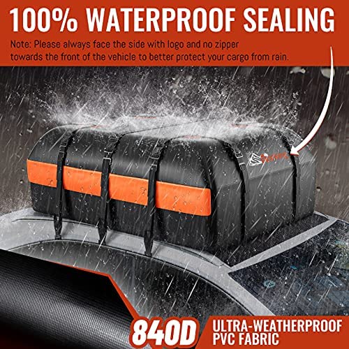 Car Rooftop Cargo Carrier Bag, 21 Cubic Feet 100% Waterproof Heavy Duty 840D Car Roof Bag for All Vehicle with/Without Racks - Anti-Slip Mat, 6 Door Hooks, Storage Bag, 2 Extra Straps, Luggage Lock - Image 3