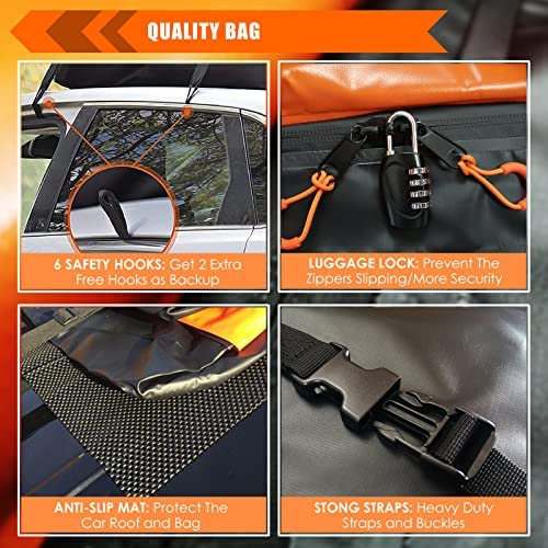 MeeFar Car Roof Bag XBEEK Rooftop top Cargo Carrier Bag 20 Cubic feet Waterproof for All Cars with/Without Rack, Includes Anti-Slip Mat, 10 Reinforced Straps, 6 Door Hooks, Luggage Lock - Image 6