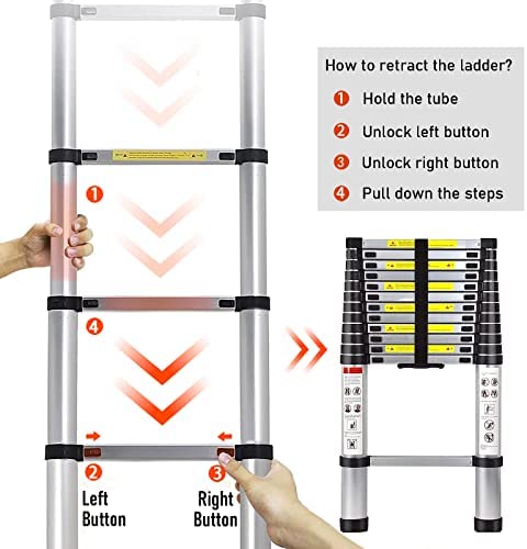 Telescoping Ladder 15FT, ARCHOM Aluminum Telescopic Ladder, Portable Lightweight Ladder for Easy to Use and Carry, Compact Collapsible Ladder for Roof Attic Outdoor with EN131 Standard, 330lbs Load - Image 7