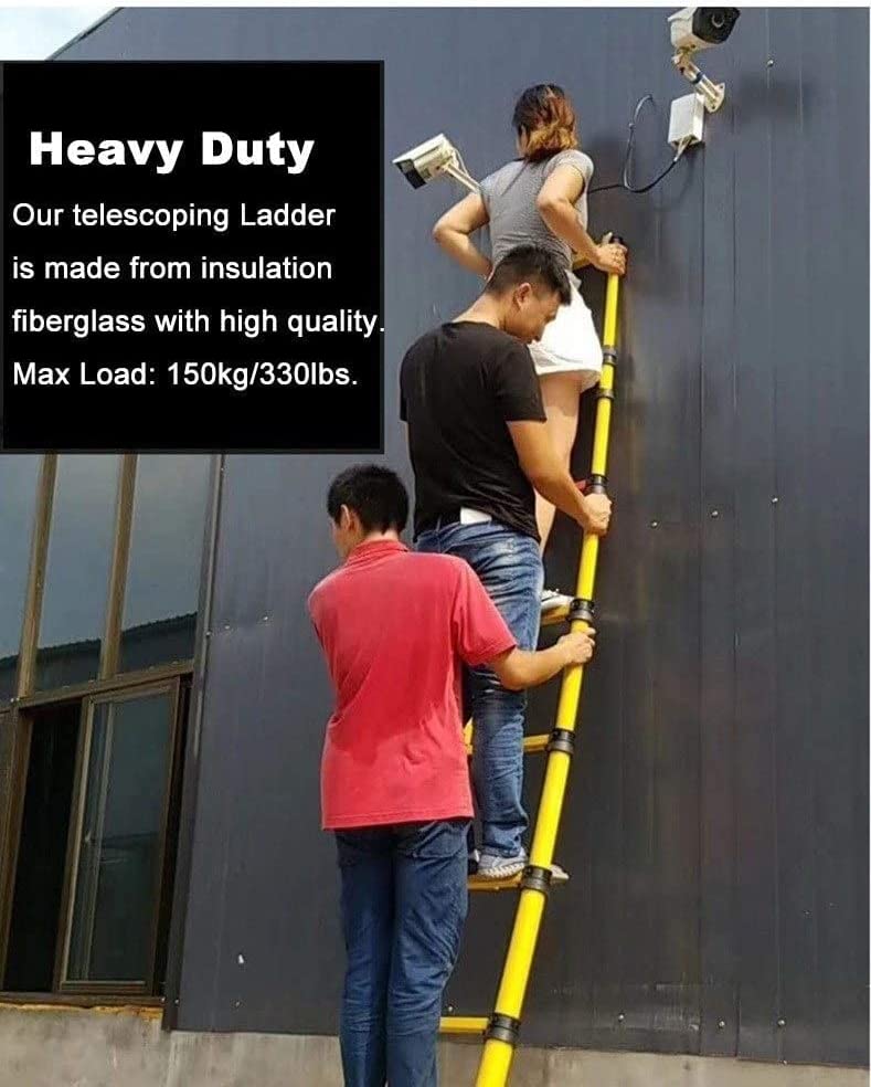 BALAMI 2m/2.5m/3m/3.5m/4m Telescoping Ladder Fiberglass Telescopic Extension Tall Multi Purpose Loft Ladder 330 Pound/150 Kg Capacity Yellow Convenient (Size : 3m/9.8ft) - Image 9