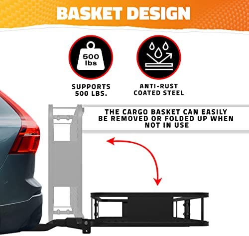 Mockins 60"x24"x6" XL Heavy Duty Trailer Hitch Cargo Carrier Hitch Mount |500lb Cap. Folding Receiver Hitch Cargo Rack w/Waterproof 25 Cu Hitch Cargo Carrier Bag |Fits 2" Cargo Hitch Receiver - Image 3