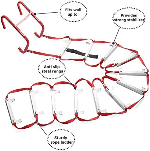 Emergency Fire Escape Ladder, 2-6 Story Portable Safety Reusable Ladder for Adults with Anti-Slip Rungs and Wide Steps for Windows and Balcony,32FT/10M - Image 7