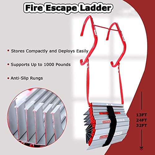 Emergency Fire Escape Ladder, 2-6 Story Portable Safety Reusable Ladder for Adults with Anti-Slip Rungs and Wide Steps for Windows and Balcony,32FT/10M - Image 5