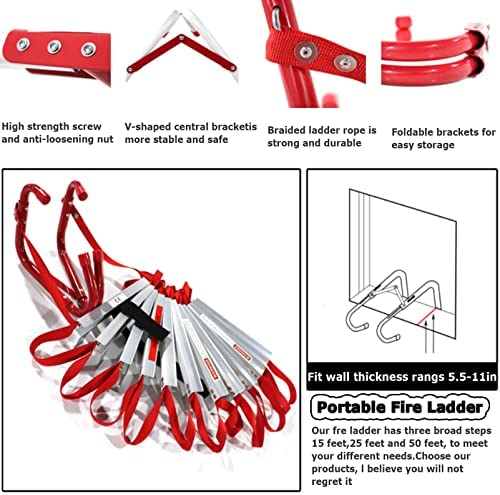 Emergency Fire Escape Ladder, 2-6 Story Portable Safety Reusable Ladder for Adults with Anti-Slip Rungs and Wide Steps for Windows and Balcony,32FT/10M - Image 6