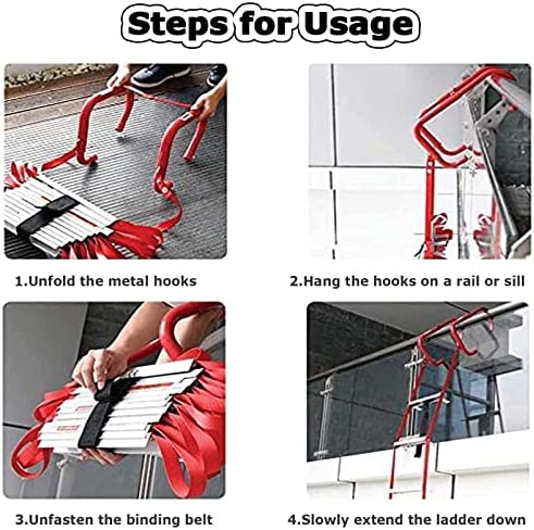 Emergency Fire Escape Ladder, 2-6 Story Portable Safety Reusable Ladder for Adults with Anti-Slip Rungs and Wide Steps for Windows and Balcony,32FT/10M - Image 9