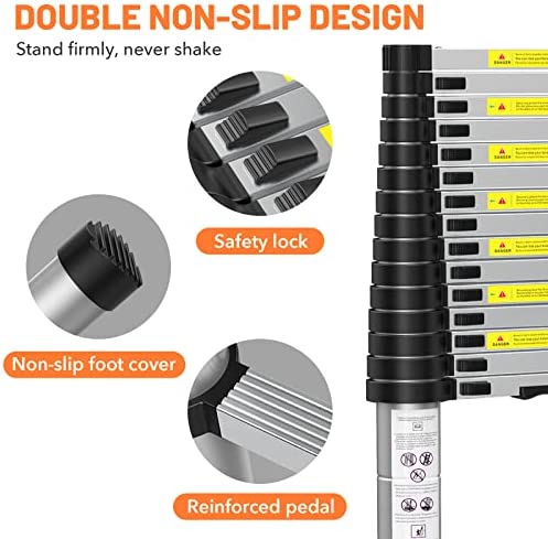FEETE 16.5FT Telescoping Ladder, Aluminum Lightweight Extension Ladder with Non-Slip Feet, Portable Attic Ladder, Heavy Duty RV Collapsible Ladder for RV, Household, Outdoor Working, 330lbs Capacity - Image 5