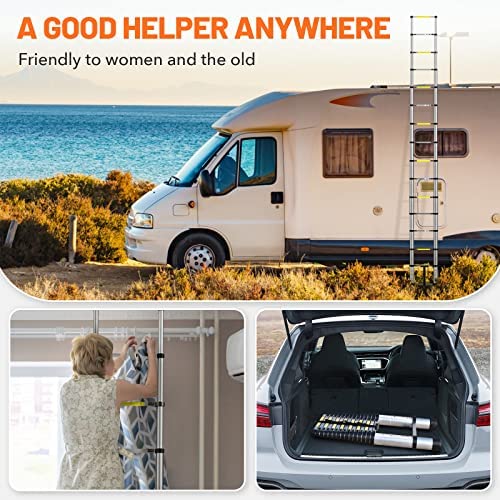 FEETE 16.5FT Telescoping Ladder, Aluminum Lightweight Extension Ladder with Non-Slip Feet, Portable Attic Ladder, Heavy Duty RV Collapsible Ladder for RV, Household, Outdoor Working, 330lbs Capacity - Image 3
