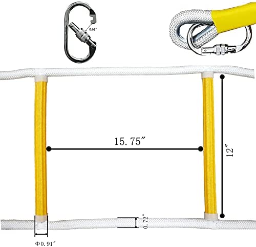 Fire Escape Rope Ladder 2-Story - 16 feet Emergency Escape Safety Ladder for Balcony Window Residential Home Apartment Railing, Reusable Rope Ladder with Sturdy Carabiners, Tested to 2000 Pounds - Image 7