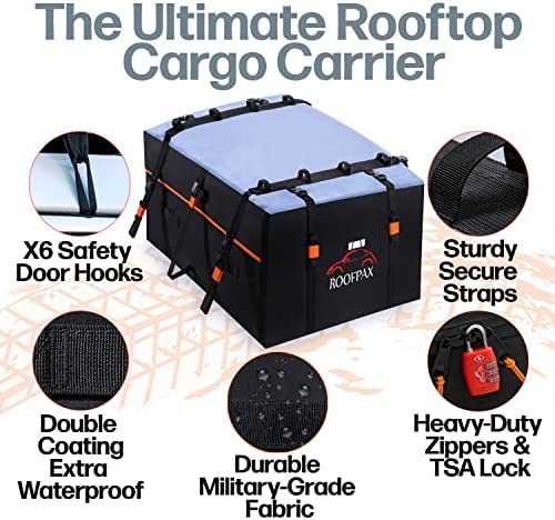 RoofPax 19 cft. Car Rooftop Cargo Carrier Bag, Waterproof Storage - Including Double Zippers, Integrated Mat, 10 Heavy-Duty Tie-Down Straps fit Cars with/Without Roof Top Rack or Side Rails. - Image 5