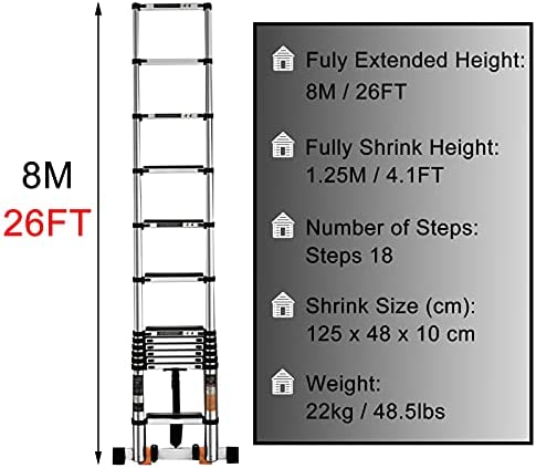 Extra Tall Aluminum Extension Ladder 28 Ft / 8m, Heavy Duty Tallest Telescoping Ladder for Outdoor Work, Portable Ladders Extendable (Color : Black) - Image 4