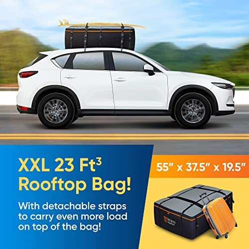 BagMate Military-Grade Waterproof Roof Bag - Rooftop Cargo Carrier – XXL 23 Cubic Feet. with 4 Door Hooks, Zipper/Buckle Closure, Extra Strap – Black Roof Bag for Cars with or Without Rack - Image 3