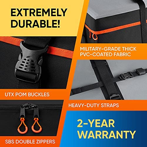 BagMate Military-Grade Waterproof Roof Bag - Rooftop Cargo Carrier – XXL 23 Cubic Feet. with 4 Door Hooks, Zipper/Buckle Closure, Extra Strap – Black Roof Bag for Cars with or Without Rack - Image 6