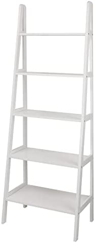 5-Shelf Ladder Bookcase-White HilariousM Ladder Shelf Decorative Ladder Decorative Shelves - Image 5