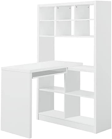 Monarch Specialties 7022, Home Office, Bookcase, Storage Shelves, Set-up, L Shape, Work, Laptop, Laminate, White Computer Desk Left Or Right Facing Corner, 35.5" L x 38" W x 60" H - Image 5