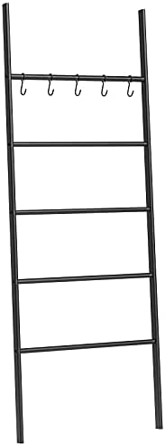 HOOBRO Towel Rack, Blanket Ladder, 5-Tier Ladder Shelf, Decorative Wall Leaning Ladder Rack, 22.8" Wide Holder, 5 Hooks, Blanket Holder, Display Rack for Bathroom, Black BK62CJ01G1 - Image 2