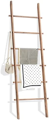 FUIN 6ft Wood Decorative Wall Leaning Blanket Ladders Bathroom Storage Quilt Towel Display Rack Holder Rustic Farmhouse, Light Brown - Image 2