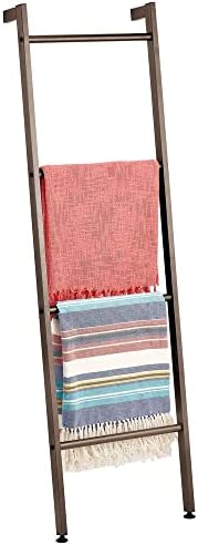 mDesign Metal Wall-Leaning Towel Ladder for Bathroom - 4-Level Decorative Ladder Rack and Towel Holder - Rustic Bath Towel Storage Stand for Modern Decor - Bathroom Towel Ladder Rack - Bronze - Image 5