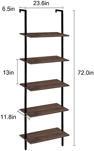 Wolawu 5 Tiers Ladder Shelf 2-Piece Black Modern Tall Bookshelf Open Large Tall Wall Mount Storage Bookcase Standing Leaning Wall Shelves Industrial Decorative - Image 4