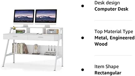 Tribesigns Computer Desk with Storage Shelf & Drawers, Modern 47 inch Office Writing Desk Study Table with Monitor Stand Riser for Home Office Use (White) - Image 10