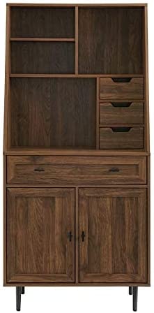 Walker Edison Secretary Hutch Wood Desk with Keyboard Drawer Bookshelf Storage Home Office Storage Cabinet, 64 Inch, Dark Walnut - Image 6