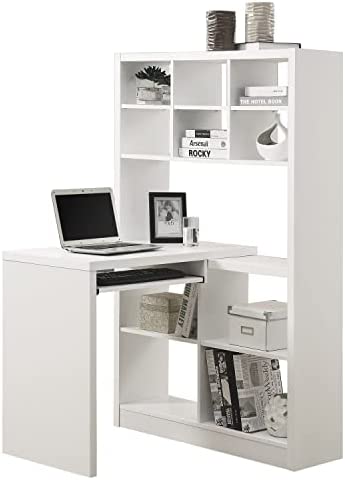 Monarch Specialties 7022, Home Office, Bookcase, Storage Shelves, Set-up, L Shape, Work, Laptop, Laminate, White Computer Desk Left Or Right Facing Corner, 35.5" L x 38" W x 60" H - Image 2