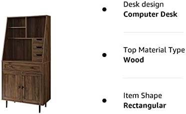 Walker Edison Secretary Hutch Wood Desk with Keyboard Drawer Bookshelf Storage Home Office Storage Cabinet, 64 Inch, Dark Walnut - Image 9
