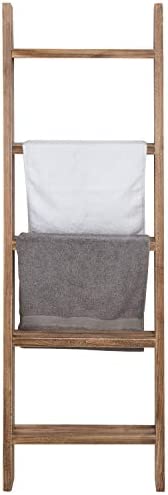 MyGift Rustic Brown Wood Blanket Ladder Farmhouse Shelf, Wall Leaning Towel Rack with 5 Rungs - Image 8