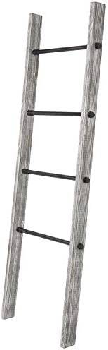 MyGift 5 Foot Graywash Wood Blanket Ladder Wall Leaning Towel Rack with 4 Metal Rung, Farmhouse Home Storage Decor for Living Room, Bathroom, Bedroom - Image 6