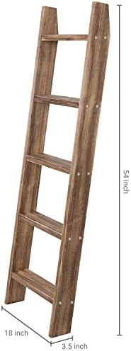 MyGift Rustic Brown Wood Blanket Ladder Farmhouse Shelf, Wall Leaning Towel Rack with 5 Rungs - Image 6
