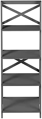 Lavish Home 4-Tier Ladder Bookshelf – Freestanding Wooden Bookcase – X-Back Frame and Leaning Look Decorative Shelves for Home and Office (Gray) Set of 1 - Image 8