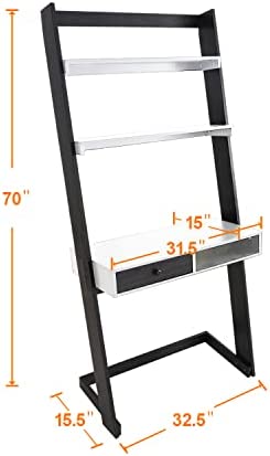 GREEN PARTY Ladder Desk, 3-Tier Ladder Computer Desk with Storage, Bookshelf and Drawer, Modern Writting Table Space Saving for Office and Home, White - Image 3