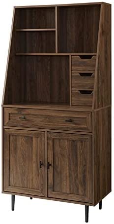 Walker Edison Secretary Hutch Wood Desk with Keyboard Drawer Bookshelf Storage Home Office Storage Cabinet, 64 Inch, Dark Walnut - Image 2