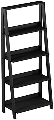 Lavish Home 4-Tier Ladder Bookshelf – Freestanding Wooden Living Room Shelves – Decorative Bookcases for Home and Office (Black) Set of 1 - Image 2