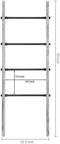 MyGift 5 Foot Graywash Wood Blanket Ladder Wall Leaning Towel Rack with 4 Metal Rung, Farmhouse Home Storage Decor for Living Room, Bathroom, Bedroom - Image 7
