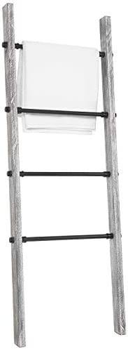 MyGift 5 Foot Graywash Wood Blanket Ladder Wall Leaning Towel Rack with 4 Metal Rung, Farmhouse Home Storage Decor for Living Room, Bathroom, Bedroom - Image 4
