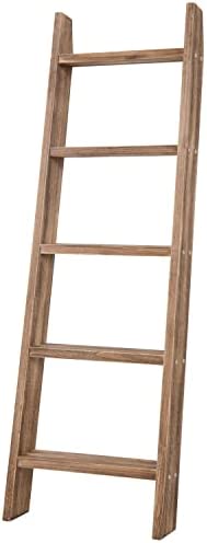 MyGift Rustic Brown Wood Blanket Ladder Farmhouse Shelf, Wall Leaning Towel Rack with 5 Rungs - Image 7