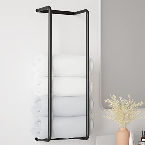 Towel Rack for Bathroom, Wall Mounted Stainless Steel Bathroom Organizer, Bath Towel Holder Wall Towel Rack for Rolled Towels, for Modern Small Space Bathroom Towel Storage - Black - Image 2