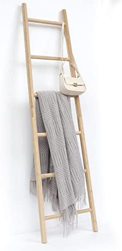 FUIN Fully Assembled 6ft Bamboo Blanket Ladders Wood Decorative Wall Leaning Rustic Farmhouse Bathroom Quilt Towel Display Rack Holder - Image 2