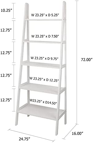 5-Shelf Ladder Bookcase-White HilariousM Ladder Shelf Decorative Ladder Decorative Shelves - Image 6