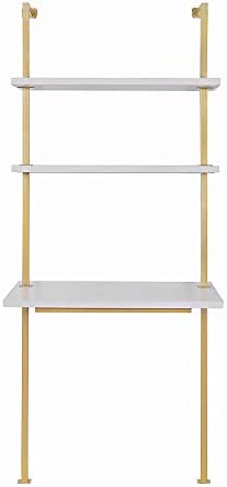 Nathan James Theo 2-Shelf Industrial Wall Mount Ladder Small Computer or Writing Desk, White/Gold Brass - Image 10