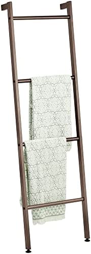 mDesign Metal Wall-Leaning Towel Ladder for Bathroom - 4-Level Decorative Ladder Rack and Towel Holder - Rustic Bath Towel Storage Stand for Modern Decor - Bathroom Towel Ladder Rack - Bronze - Image 2