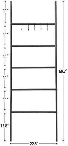 HOOBRO Towel Rack, Blanket Ladder, 5-Tier Ladder Shelf, Decorative Wall Leaning Ladder Rack, 22.8" Wide Holder, 5 Hooks, Blanket Holder, Display Rack for Bathroom, Black BK62CJ01G1 - Image 7