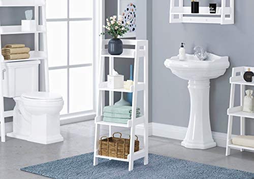 UTEX 4-Tier Ladder Shelf, Bathroom Shelf Freestanding, 4-Shelf Spacesaver Open Wood Shelving Unit, Ladder Shelf (White) - Image 5