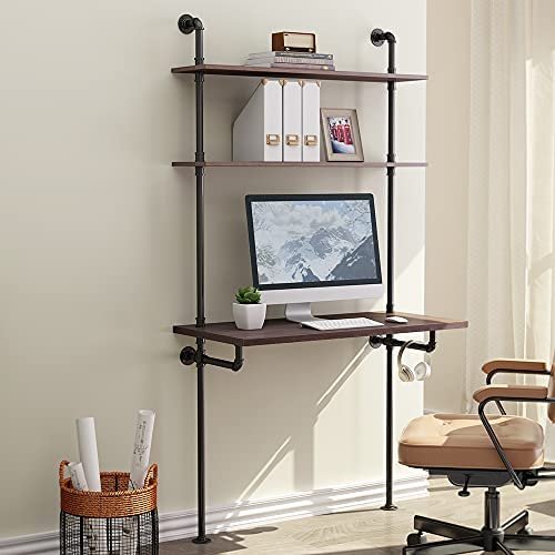 MCleanPin Industrial Computer Desk with Shelves,Ladder Shelf Desk,Wall Mount Desk with Shelf,79inch Home Office Computer Table, 2-Tier Rustic Wall Ladder Desk(W40inch) - Image 2