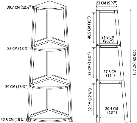 BZH Corner Shelf, 4 Tier Bamboo Corner Bookshelf, 47.2 Inch Tall Bookcase, Open Ladder Book Case, Modern Bookshelf Stand in Living Room, Bedroom, Office, Kitchen, Balcony, White - Image 4