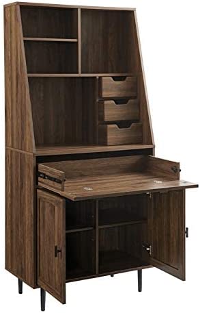 Walker Edison Secretary Hutch Wood Desk with Keyboard Drawer Bookshelf Storage Home Office Storage Cabinet, 64 Inch, Dark Walnut - Image 3