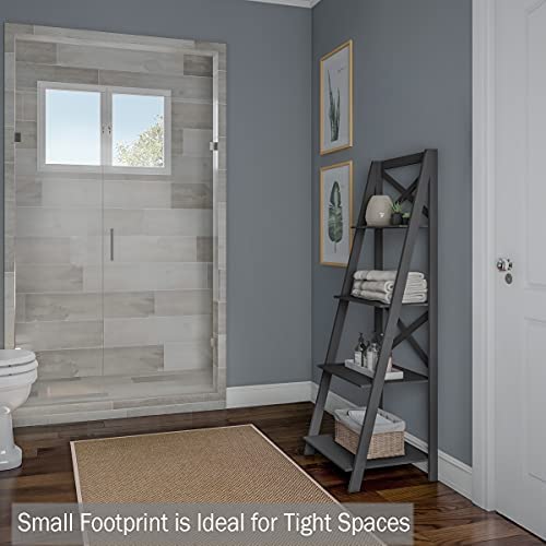 Lavish Home 4-Tier Ladder Bookshelf – Freestanding Wooden Bookcase – X-Back Frame and Leaning Look Decorative Shelves for Home and Office (Gray) Set of 1 - Image 5